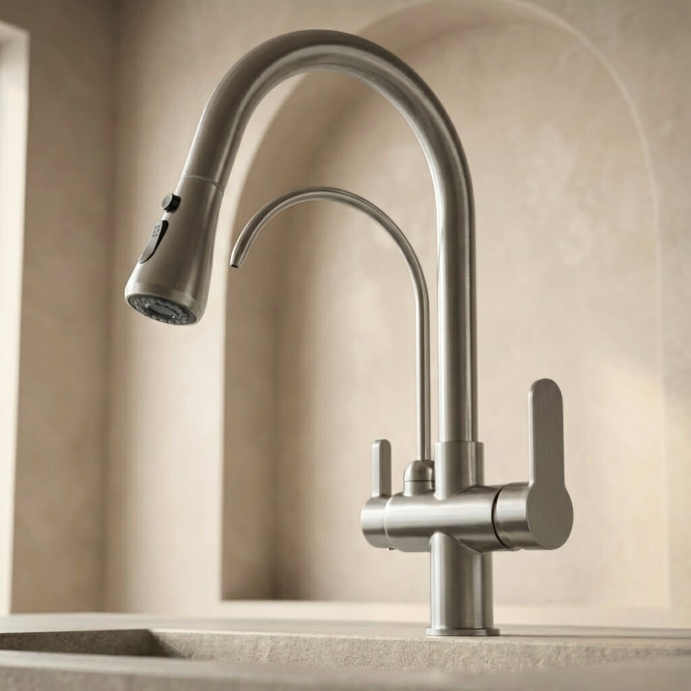 Vitalis | Zlewozmywak kuchenny z 3-funkcyjnym filtrem, z wyciąganą słuchawką i obrotową wylewką